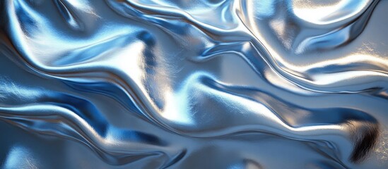 Poster - Abstract metallic foil texture with crumpled surface showcasing shimmering reflective waves and smooth contours for artistic backgrounds.