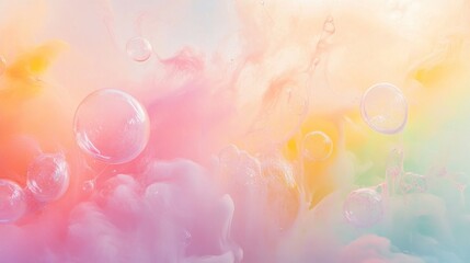 Wall Mural - Abstract pastel colors, bubbles and smoke underwater.