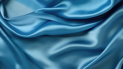 Aufkleber - Luxurious blue silk satin fabric texture close-up showcasing smooth draping and sheen for elegant design backgrounds
