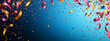 © boyhey - colorful ribbons and confetti flying in the air on a blue background