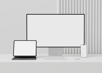 Wall Mural - responsive web design and website mockup, devices mock up, smartphone desktop tablet laptop template
