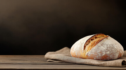 Aufkleber - Freshly baked loaf of bread cooling on wooden table, showcasing its crusty exterior and warm, inviting texture. Perfect for any meal or occasion