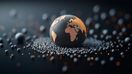 Leinwandbilder - detailed view of Earth with textured surface, surrounded by spheres, creates captivating visual of our planet. interplay of light and shadow adds depth and intrigue