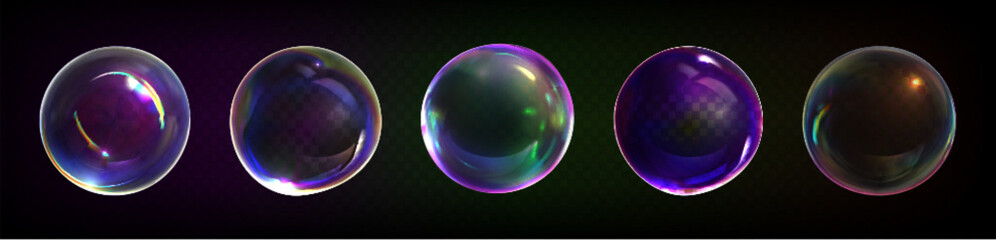 Wall Mural - 3d rainbow soap ball. glass iridescent color circle vector. realistic soapy bubble isolated on trans