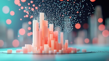 Wall Mural - an abstract representation of a cityscape transforming into a complex network of interconnected data