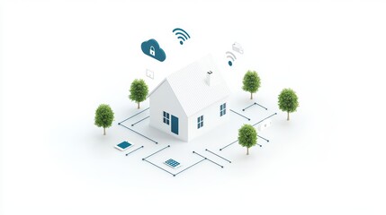 Wall Mural - a network of interconnected devices, including smartphones, laptops, and smart home appliances, all 