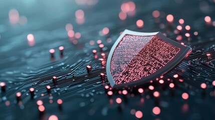 Wall Mural - a graphic illustration of a shield protecting a computer network from cyberattacks, with glowing lin