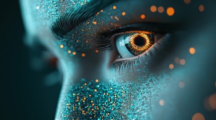 Wall Mural - an abstract representation of an ai entity with glowing eyes and circuits, evoking both wonder and c