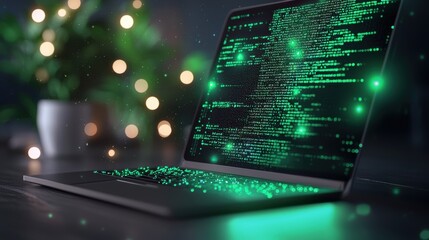Wall Mural - a dark web interface with glowing green text and malicious code, representing the hidden corners of 