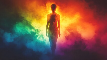 Aufkleber - Ethereal Aura Awareness Day Glowing Human Silhouette with Rainbow Aura for Holistic Celebrations