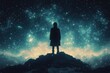 © CRISPIFLY - Solitary Figure Gazing at Starry Night Sky Mystical Landscape