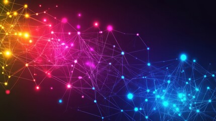 Wall Mural - Colorful Abstract Network Background with Bright Glowing Nodes