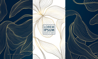 vector set of flower golden art deco patterns, floral line package labels. perfume, beauty products,