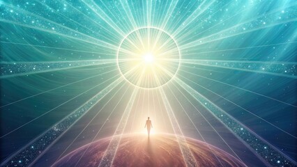 Wall Mural - Cosmic Enlightenment: A Figure Under Radiant Celestial Light