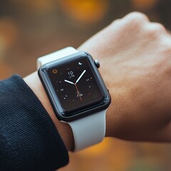 A close-up of a luxury silver wristwatch on a man's hand showing the time