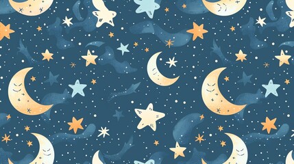 Canvas Print - a whimsical starry night sky pattern.