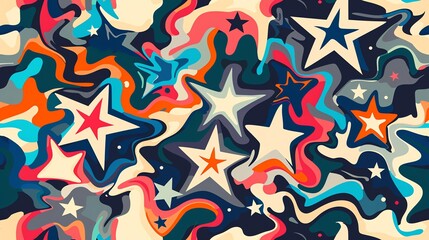 Canvas Print - abstract background with colorful stars and liquid-like swirls.