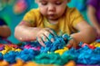 © Екатерина Каболова - Child exploring colorful sensory play with paint and textured materials. Hands-on creative activity for early childhood development. Generative AI