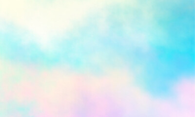 Aufkleber - Colorful watercolor background of abstract sunset sky with puffy clouds in pastel rainbow colors of pink blue yellow orange and