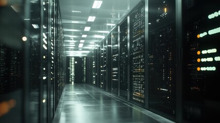 Wall Mural - dark server room: a glimpse into the digital core