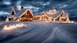 © duong - Enchanted Christmas Eve: A Snowy Montana Log Cabin Drenched in Lights AI Generated