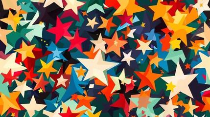 Canvas Print - a pattern of colorful stars on a dark background.