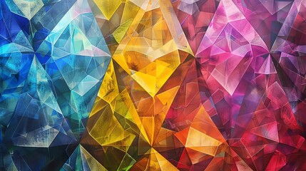 Canvas Print - an abstract geometric pattern with blue, yellow, and pink shapes.