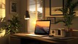 © ika - Sunset Glow 3D Render of a Cozy Home Workspace