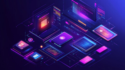 Wall Mural - technology of software development, web design, programming concept. program code on screen laptop, 