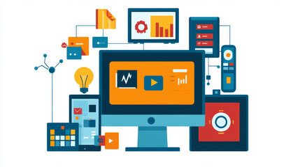 Software development for different devices. Process of optimization, debugging program or code for laptop, phone, tablet. Creation adaptive application on programming languages. computer technology.