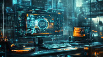 Wall Mural - software development for different devices. process of optimization, debugging program or code for l