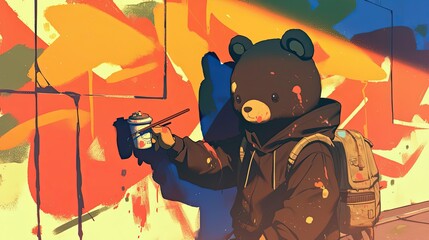 Wall Mural - Bear Graffiti Artist Painting Vibrant Urban Art