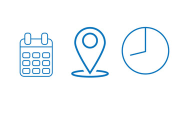 Wall Mural - time, date and address icon set. calendar, clock, location. editable stroke. linear vector outline i