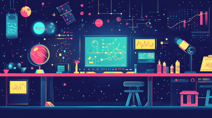 Wall Mural - border or frame design for kids technology education. stem professions learning for children. progra