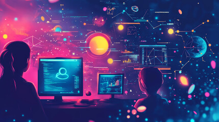 Wall Mural - border or frame design for kids technology education. stem professions learning for children. progra