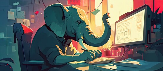 Anthropomorphic Elephant Works On Computer Design