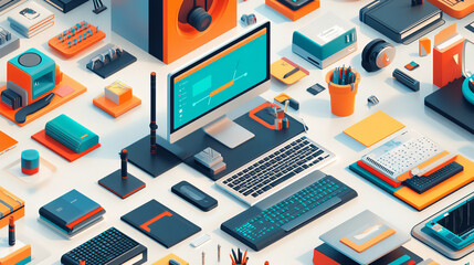 Wall Mural - software development coding process concept. programming, testing cross platform code, app on laptop