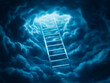 © Pukan - A serene ladder ascends through mysterious clouds, leading towards a bright, ethereal light above.