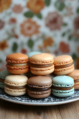 Canvas Print - Colorful macarons arranged on a plate.