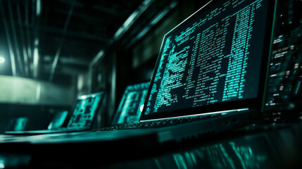 Wall Mural - software development. programming, coding and software testing on laptop. laptop hanging over table 