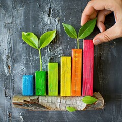 Wall Mural - environmental manager showing a bar chart of sustainability goals and achievements, each bar represe