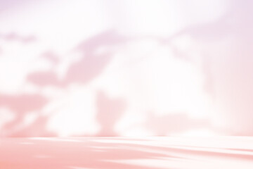 Fototapete - Abstract pink color gradient studio background for product presentation. Empty room with shadows of flowers and plant leaves. 3d pastel room with copy space. Summer concept. Blurred backdrop