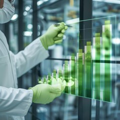 Wall Mural - environmental scientist presenting a vertical bar chart of carbon emissions over years, bars in shad