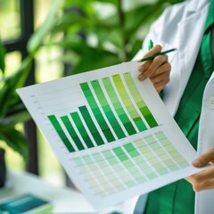 Wall Mural - environmental scientist presenting a vertical bar chart of carbon emissions over years, bars in shad