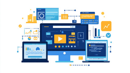 Wall Mural - web development and coding. cross platform development website. adaptive layout internet page or web