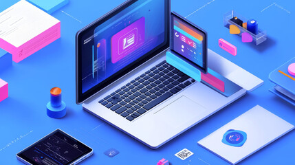 Wall Mural - creation responsive internet website for multiple platforms. building mobile interface on screen of 