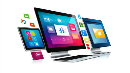 Wall Mural - web development, coding and programming responsive layout internet site or app of devices. creation 