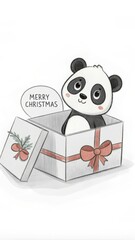 Sticker - cute panda and giftbox merry christmas background