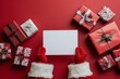 © Alexandr - Santa Claus clutching a blank Christmas card. Festive message mock-up  .Santa Claus with an empty Christmas card. Festive message design  .Santa Claus carrying a blank Christmas card. Festive message