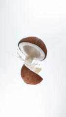 Poster - Cracked coconut with splashing milk, super slow motion filmed on high speed cinematic camera at 1000 fps.